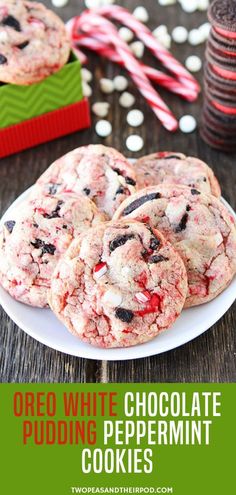 oreo white chocolate pudding peppermin cookies on a plate