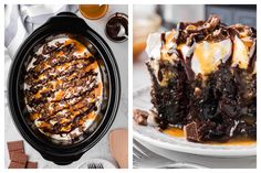 two pictures side by side, one with dessert and the other with ice cream