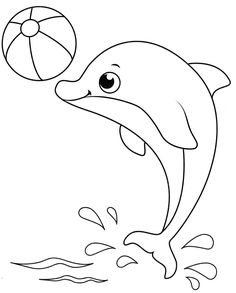 a dolphin playing with a ball in the water coloring page for kids to print and color