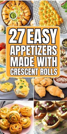 different types of appetizers made with crescent rolls and cheeses are featured in this collage