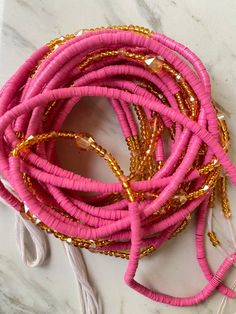 Beautiful vinyl/Disc beads Pink Spacer Beads For Festival, Pink Beaded Necklace With Gold Round Beads, Large Pink Beads For Party, Pink Beaded Necklace With Gold Beads, Pink Large Beads For Party, Pink Gold Beads For Party, Vinyl Disc, Star Vinyl, Beads Ideas