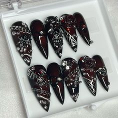 #nails #nailsofinstagram #nailart #naildesign #goth #gothicstyle #blackandred #spiderwebnails #skull Gothic Birthday Nails, Dance Nails, Skull Nails, Halloween Nails Easy, Halloween Acrylic Nails, Manicure Inspiration