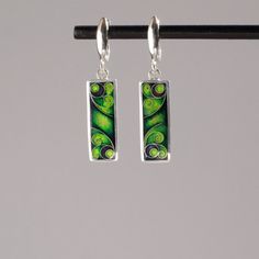 Rectangle Cloisonne Enamel Earrings, Sterling Silver Green Earrings, Handmade Earrings, Dainty Earrings, Anniversary Gift, Dangle Earrings Calligraphy Flowers, Contemporary Earrings, Rectangle Earrings, Cloisonne Enamel, Earrings Dainty, Enamels, Enamel Earrings, Green Earrings, Pretty Earrings