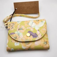 Steve Madden Floral Wallet Nwt Pebbled Pu Leather Magnetic Closure Detachable Wrist Strap Gold Tone Monogrammed Hardware 4 Card Slots Id Window Slot 2 Interior Pockets Exterior Zip Pocket Cash Pocket 5"X 4"X 1" Trendy Yellow Wallet For Daily Use, Yellow Wallet With Removable Pouch For Daily Use, Yellow Travel Coin Purse With Card Slots, Trendy Yellow Wallets For Everyday Use, Travel-friendly Yellow Coin Purse With Card Slots, Trendy Yellow Wallet For Everyday Use, Yellow Pouch Coin Purse For Travel, Yellow Coin Purse For Everyday Use, Yellow Pouch Wallet For Everyday Use