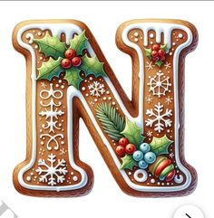 the letter n is decorated with christmas decorations