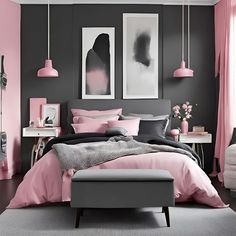 Black Pink Bedroom, Sophisticated Bedroom Decor, Pink And Black Bedroom, Dusky Pink Bedroom, Hot Pink Bedrooms, Dusty Pink Bedroom, Girls Bedroom Colors, Pink Bedroom Ideas