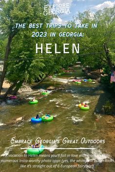 an advertisement for the best trips to take in helln, with people on rafts