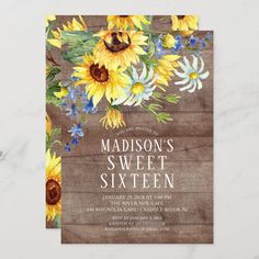 sunflowers and wildflowers are painted on wood with the words anniversary party