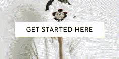 a woman in a white coat with flowers on her head and the words get started here