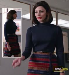 Megan Draper, Navy Turtleneck, Jessica Pare, Celebrity Casual Outfits, Mad Men Fashion, Classy Lady, Peter Pan Collar Dress, 20th Century Fashion, Fashion Tv