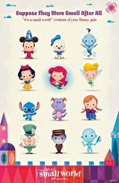 an advertisement for small world with cartoon characters