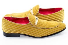 Smooth styling and elegant lines accent a gleaming designer bit in this attractive smoking loafer with a detailed toplining. Attractive Dresses, Dress Loafers, Prom Suits, Tuxedos, Gold Stripes, Affordable Luxury, Ball Cap, Elegant Design, Pu Leather