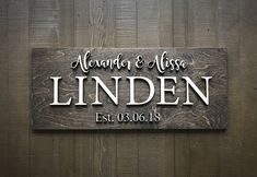 This personalized name sign makes a beautiful addition to your home. Simple and clean with your first names above your family name and the established date along the bottom of this wood sign. -SIZE-Approximately 9.5" x 23" or 11.5" x 28" Pat Perry, Pallet Signs Rustic, Wedding Gift Signs, Mobile Project, Established Sign, Workbench Plans, Personalized Wedding Sign, Custom Wedding Signs, Family Name Sign