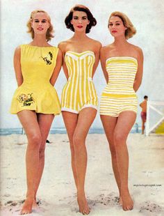 Coles Swimwear 1950's ~ These are adorable!! Surf Drawing, 1950s Swimsuit, 1950s Woman, 1950s Women, 1950s Fashion Women, Mode Tips, Vintage Swim, Vintage Swimwear