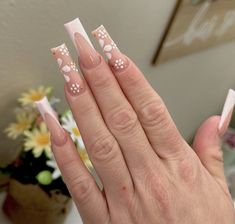 Long Coffin Flower Nails, Nail Medium Length, Boyfriend Nails, Crazy Acrylic Nails, Mexico Nails, Nail Acrylic, 2024 Nails, Spring Acrylic Nails, Long Acrylic Nail Designs