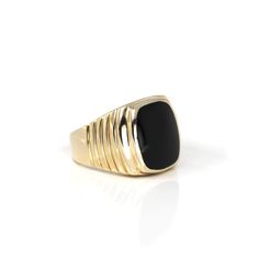 Baikalla Jewelry Gold Onyx Men's Ring 9 14k Yellow Gold Black Onyx Men's Ring Beautiful Gemstones, Simplistic Design, Rare Gems, Gold Top, Jade Jewelry, Ring Fit, Unique Gemstones, Men's Ring, Design Concept