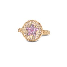 The Crystal Pink Star Ring Luxury Star-shaped Diamond Ring, Luxury Star-shaped Rings With Single Cut Diamonds, Star-shaped Cubic Zirconia Ring Fine Jewelry, Star Shaped Cubic Zirconia Fine Jewelry Ring, Three Eyes, Sanskrit Words, Pink Star, Ancient Coins, Pink Stars