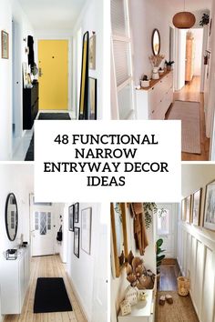 functional narrow entryway decor ideas Decorating Narrow Entryway, Long Narrow Hallway Decorating Entryway Entry Tables, Very Narrow Hallway Ideas, Long Hallway Inspiration, Narrow Doorway Ideas, Narrow Entryway With Stairs, Long Hallway Entrance Ideas, Small Front Hallway Ideas, Entryway Near Stairs