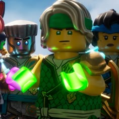 the lego movie characters are standing together