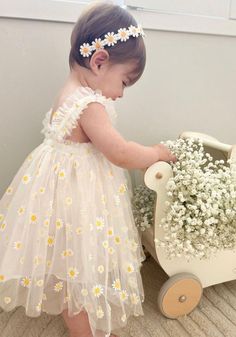 Daisy Birthday Dress, Daisy Birthday Outfit, Daisy First Birthday Outfit, Daisy 1st Birthday Party Decorations, Daisy First Birthday Photoshoot, Daisy Party Theme 1st Birthdays, Birthday Daisy Theme, Daisy Themed First Birthday, Daisy Photoshoot