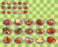 an image of some food items on a green tablecloth with white circles around them