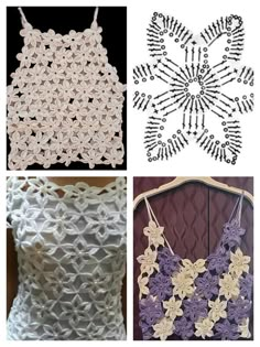 crochet patterns for vests and dresses, including one with flowers on it