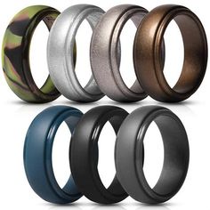 six different types of rings with camouflage print on them