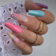 Colorful Flower Nail Stickers for Spring Nails 🌼🌼🌼 As an Amazon Associate, I earn from qualifying purchases. Nails Bright, May Nails, Spring Acrylic Nails, Daisy Nails, Nails Aesthetic, Aesthetic Spring, Acrylic Nails Coffin Short, Summer Acrylic Nails, Easter Nails