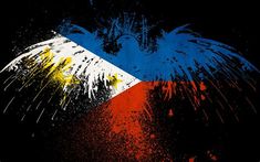 the flag of philippines is painted on an old black background with paint splatters