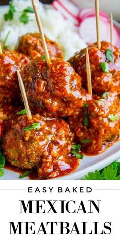 meatballs with sauce and toothpicks on a plate