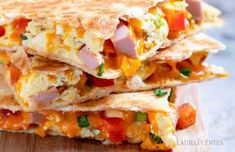 three quesadillas stacked on top of each other