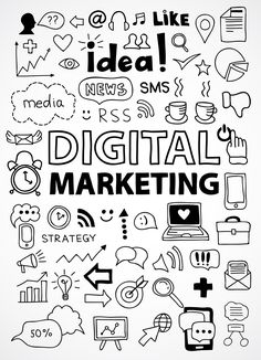 the words digital marketing written in black ink on a white background royalty - art illustration