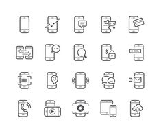 the set of modern thin line icons for mobile phone and web devices, such as smartphones