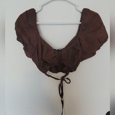 Cropped Cap Sleeve Top With Tie Around. Never Worn. Bin 10 Fitted Brown Tops For Vacation, Brown Cotton Crop Top For Day Out, Brown Crop Top For Vacation, Trendy Brown Beach Blouse, H&m Cotton Top For Vacation, Fitted H&m Top For Beach, Brown Cotton Blouse For The Beach, Nasa Hoodie, Short Faux Fur Jacket