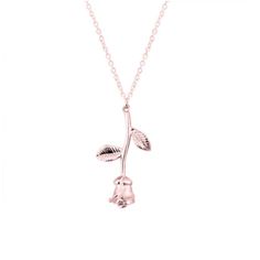 Rose Gold Rose Stem Necklace. Feminine Rose Gold Necklace With Adjustable Chain, Feminine Rose Gold Necklace With Clavicle Chain, Feminine Rose Gold Charm Necklace As Gift, Feminine Rose Gold Necklaces With Clavicle Chain, Feminine Rose Gold Charm Necklace For Gift, Feminine Rose Gold Charm Necklaces Gift, Rose Gold Necklace With Flower Pendant And Delicate Chain, Elegant Rose Gold Charm Necklaces For Mother's Day, Feminine Rose Gold Necklace Gift For Her