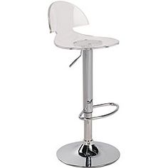 a clear plastic stool with chrome base and foot rest on an isolated white backdrop background