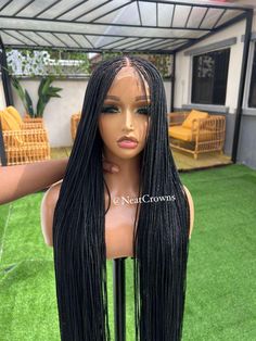 45 inches exactly as seen is AVAILABLE AND READY TO SHIP  This wig is pure luxury 👌 Get it before someone else does and it all becomes a shoulda woulda coulda. 😀 Lace type: Full lace wig Hair type: BASE hair is human hair. Extensions: synthetic braiding hair. Wig construction: glueless Wig accessories: 1) wig Combs 2) elastic band  3) baby hairs. Base hair color: dark roots. Dark roots means the base/roots hair will be black or natural color whilst the braids will be your chosen color. Coloure Stitch Box Braids, Micro Knotless Braids, Micro Knotless, Feed In Cornrows, Braids Stitch, Wig Construction, Stitch Box, Box Braid Wig, Glueless Wig