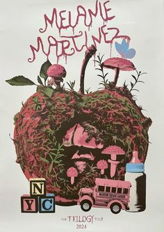 an advertisement for melane marquinz with mushrooms and flowers on top of it