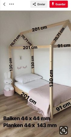 a bed frame with measurements for the size and width of it in front of a white wall