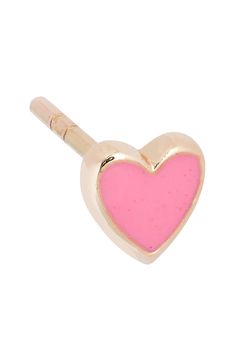 Color-pop enamel fills 14-karat gold settings in these heart-shaped stud earrings ready to romance your everyday looks. Enamel/14k gold Made in Canada Gold Enamel Heart Charm Earrings, Gold Enamel Heart Earrings, Gold Enamel Heart Earrings For Valentine's Day, Valentine's Day Gold Heart Enamel Earrings, Heart Stud Earrings, Pink Enamel, Enamel Earrings, Heart Studs, Everyday Earrings