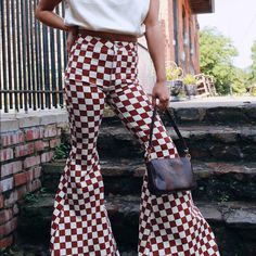 Bnwt Free People Float On Flares In Red Checker Print Size 24 Last Two Pics Of The Actual Jeans! Fitted White Printed Bottoms, Retro White Pants For Fall, Fitted White Printed Pants, Retro High Waist White Pants, White Fitted Printed Pants, Fitted Red Printed Bottoms, Retro White Printed Bottoms, Trendy Red Cotton Flare Jeans, Red Patterned Jeans