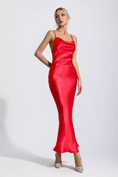 The ultimate fashion charm of swaying posture belongs to our new product Kinsley Red Mermaid Satin Maxi Dress. The satin fabric is soft and comfortable. Dresses in the shape of a fishtail had skirts that fell to the ankles. Open-back ties add flair. Wear it with our Rylee Multilayer Pearl Shawl Necklace for dinner or cocktail parties.  Dress Length: Approx 130cm Materials: Satin(90% Viscose, 9% Nylon, 1% Elastane) Stretch Type: Very Stretchy Gentle Dry Clean Only  The model is 5 ft 7 and wears s Red Mermaid, Glitter Wedding Dress, Bandage Midi Dress, Floral Shirt Dress, Satin Maxi, Puff Sleeve Dresses, Satin Maxi Dress, Maxi Knit Dress, Mermaid Dress