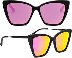 for Women UV400 Polarized Protection, Black Frames Purple Mirror, Black Frames, Sunglasses For Women, Cat Eye Sunglasses, Black Frame, Mirror