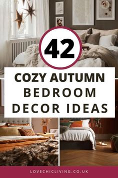 four pictures with the words cozy autumn bedroom decor ideas