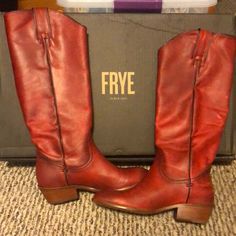 Red Frye Carson Pull On Style Boots. Never Worn, Brand New. There Are A Few Scratches On The Right Boot Only That Happened While In Storage. These Boots Are Absolutely Beautiful And Just A Little Too Big For Me. I Kept Saving Them Thinking Maybe Someday. My Loss Is Someone Else’s Gain For Sure! Maybe Someday, Frye Boots, Style Boots, Pull On Boots, Frye Shoes, Red Leather, Bootie Boots, Ankle Boots, Size 6