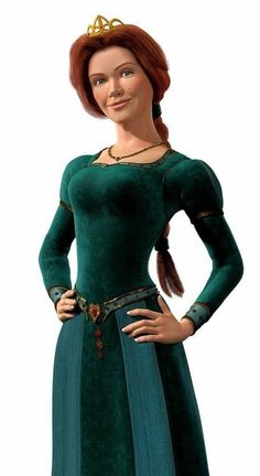 a woman in a green dress with a crown on her head and hands on her hips