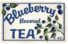 a blueberry flavored tea sign with leaves and berries