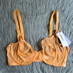 Joyspun Unlined Mesh Bra Womens Size 34d Orange Sheer Underwire Back Closure Brand New With Tag, Never Worn Adjustable Straps Lightweight Smoke Free And Pet Friendly Home Spring Sheer Fitted Bra, Sheer Bra For Party In Spring, Sheer Party Bra For Spring, Sheer Bra For Summer Party, Sheer Party Bra For Summer, Sheer Summer Party Bra, Underwire Bra Partially Lined For Spring, Partially Lined Underwire Bra For Spring, Spring Underwire Partially Lined Bra