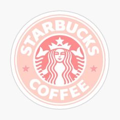 the starbucks logo is pink and white with stars on it, as well as a starbuck's coffee sticker