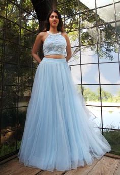 Skirt Crop Top Outfit Indian, Crop Top And Skirt Indian, Crop Top Outfits Indian, Crop Top Lehenga, Net Skirt, Cut Blouse, Stylish Crop Top